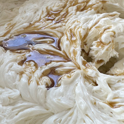 The creamy texture of Nüska Vanilla Body Butter with Vanilla Absolute Oil.