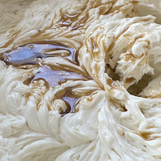 The creamy texture of Nüska Vanilla Body Butter with Vanilla Absolute Oil.